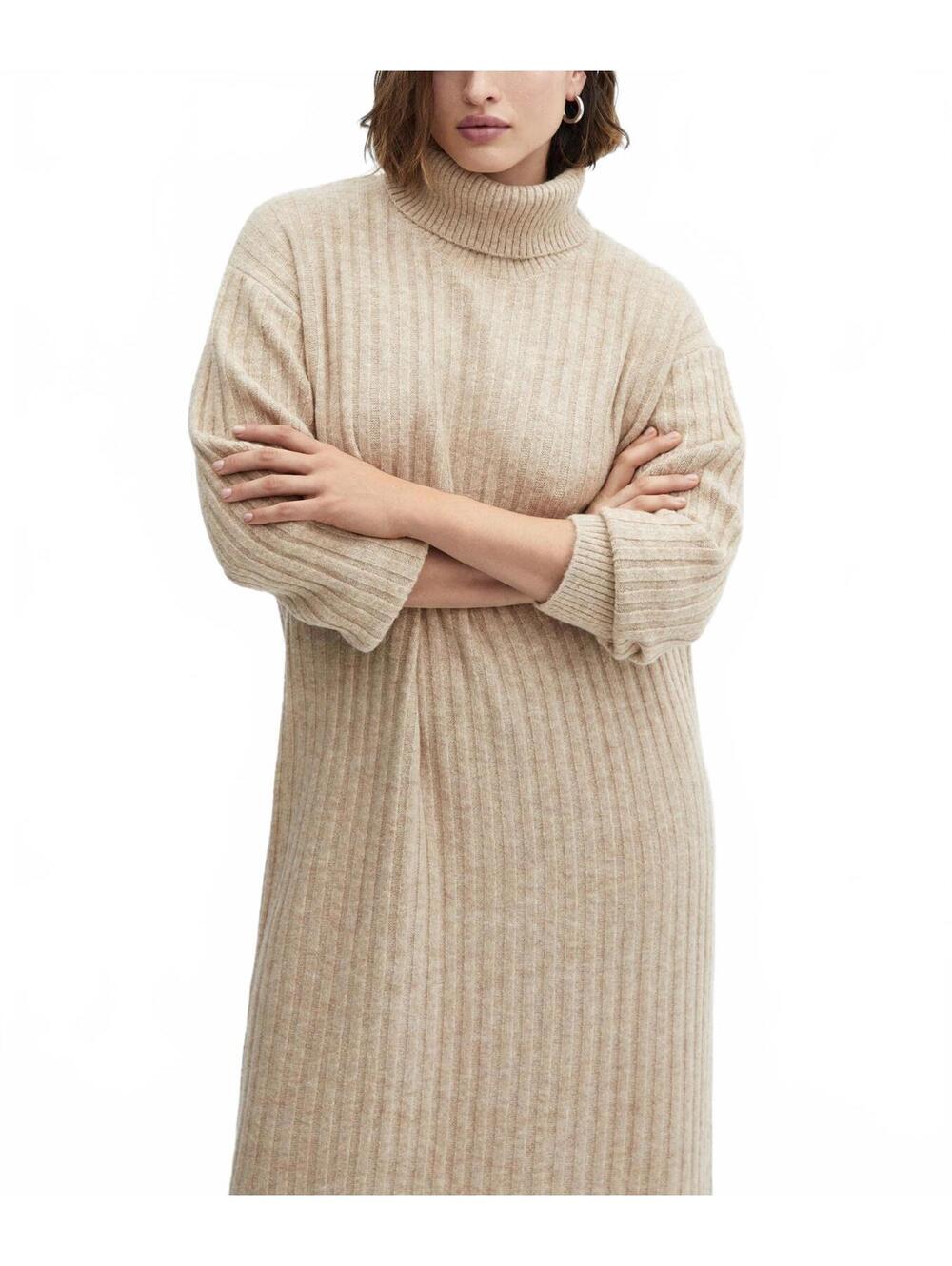 Mango Ribbed Turtleneck Dress Taldorin Light/Pastel Grey Tan NWT Size 10/XL - Picture 5 of 7